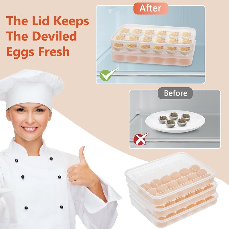 FACULX 3 Pack Deviled Egg Containers with Lid and 8 Pcs Deviled Egg Injector Piping Tool, Egg Organizer for Refrigerator, Fridge Stackable Countertop Portable Egg Platter (transparent-3 packs) - Image 5